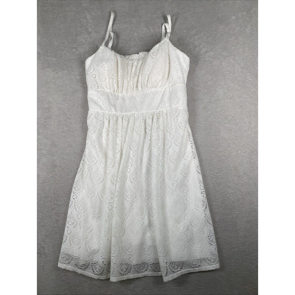 Vintage B. Smart Crochet Eyelet Baby Doll Dress white Y2K Fit Flare Empire Waist